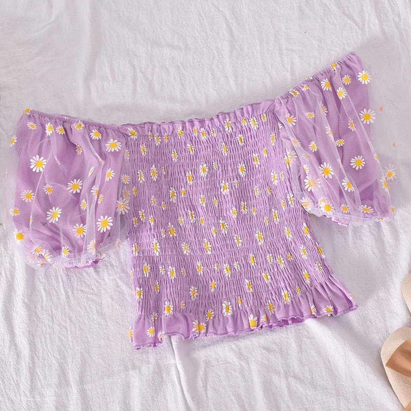 Soft Girl Ruffled Floral Top Daisies - Image 5