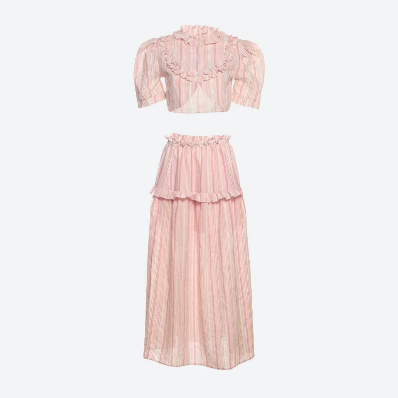Soft Girl Striped Crop Top & Maxi Skirt Two Piece Set - Image 4