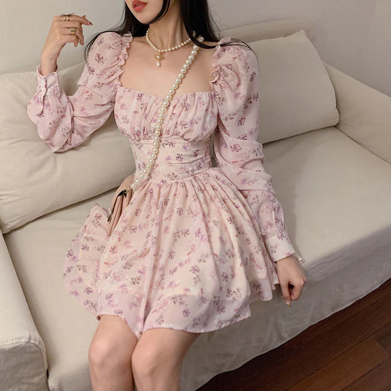 Soft Girl Vintage Floral Mini Dress - Image 3