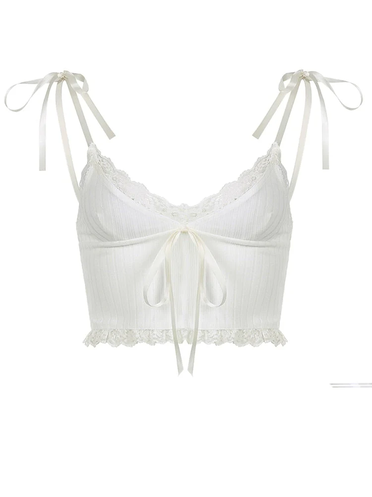 Soft Girl Y2K Lace Trim Crop Top - Image 2