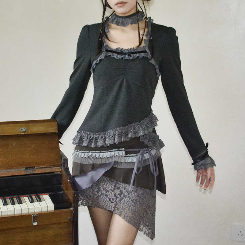 Soft Grunge Dark Gray Long-sleeved Top - Image 4
