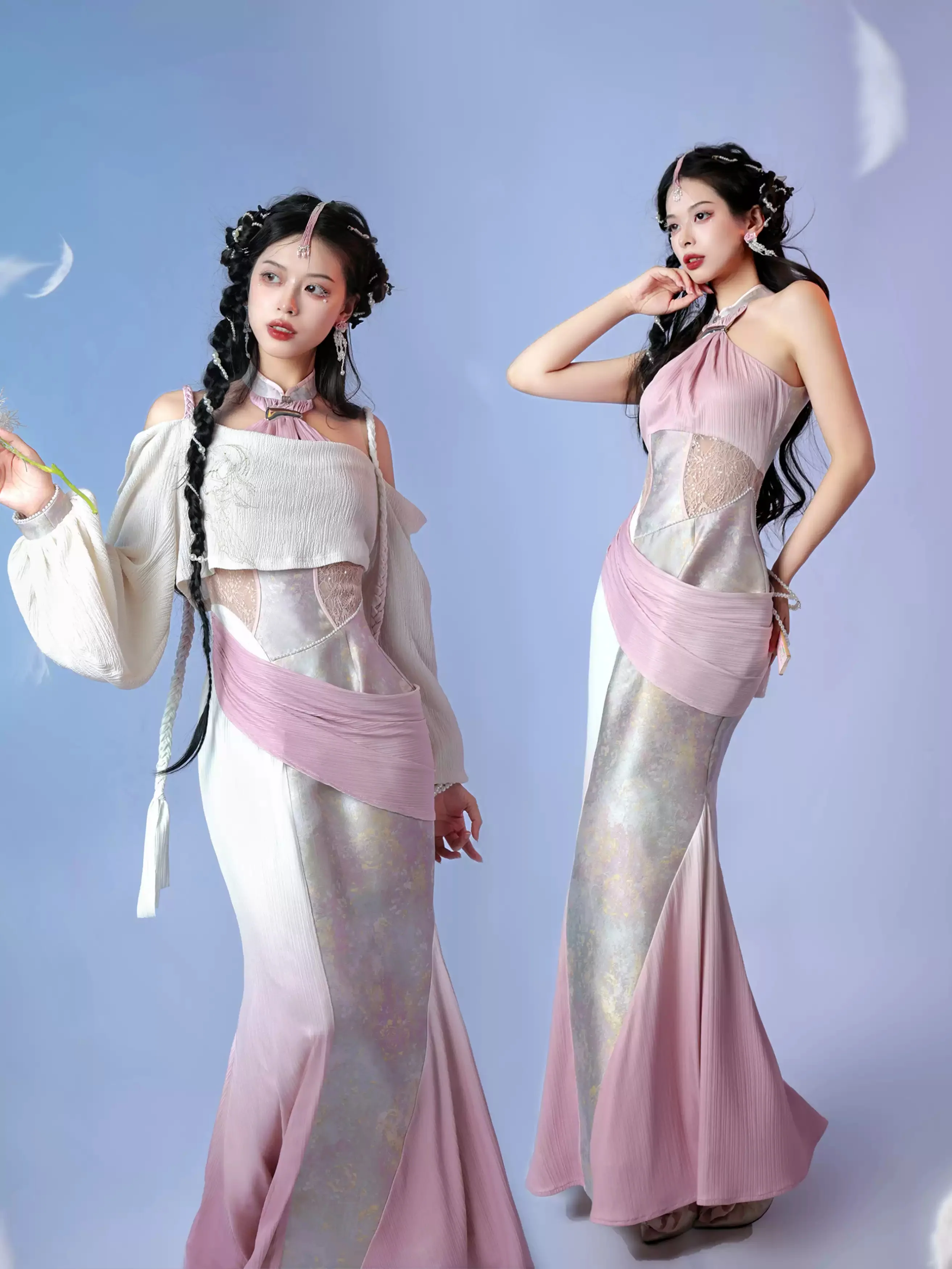 Soft Light Embroidery Jacquard Cheongsam Dress - Image 3