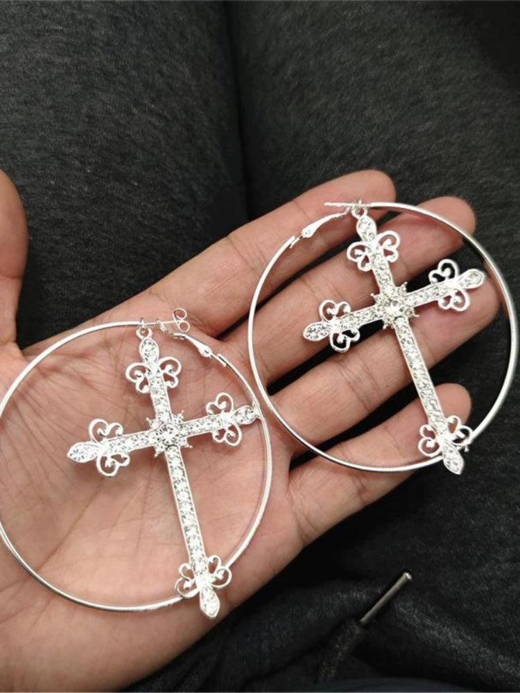 Sparkle Cross Hoop Earrings - Image 2