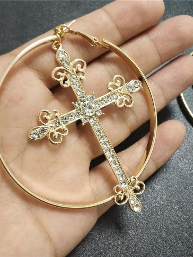 Sparkle Cross Hoop Earrings - Image 4