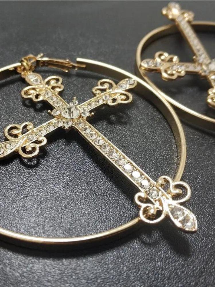 Sparkle Cross Hoop Earrings - Image 5