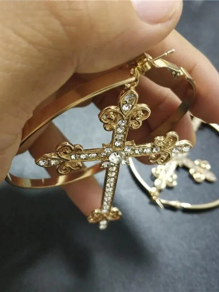 Sparkle Cross Hoop Earrings - Image 6
