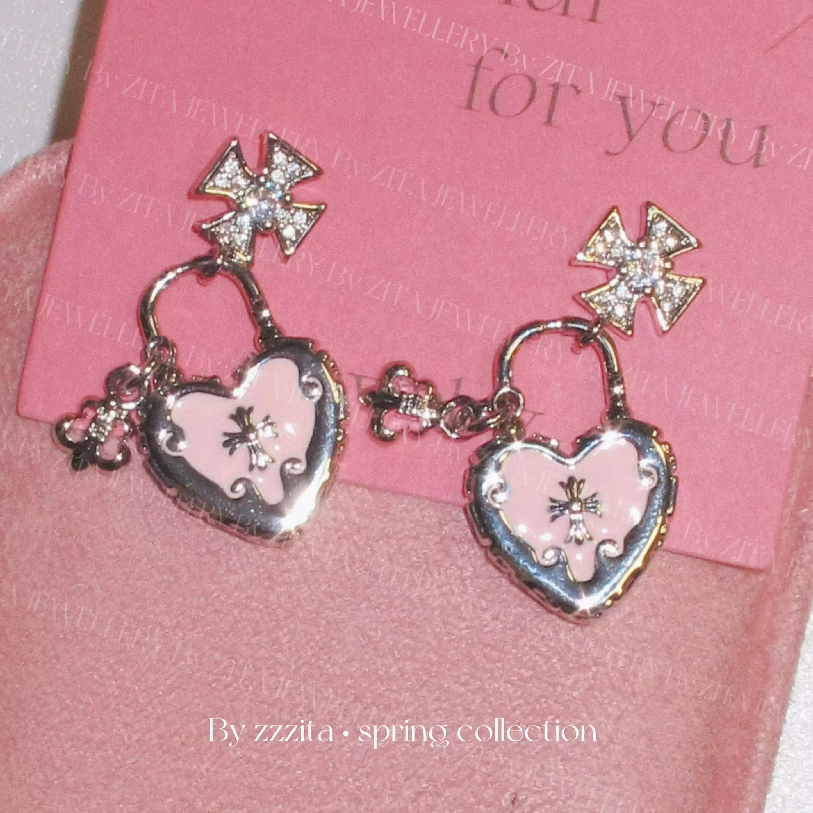 Sparkling Diamond Cross Love Lock Earrings
