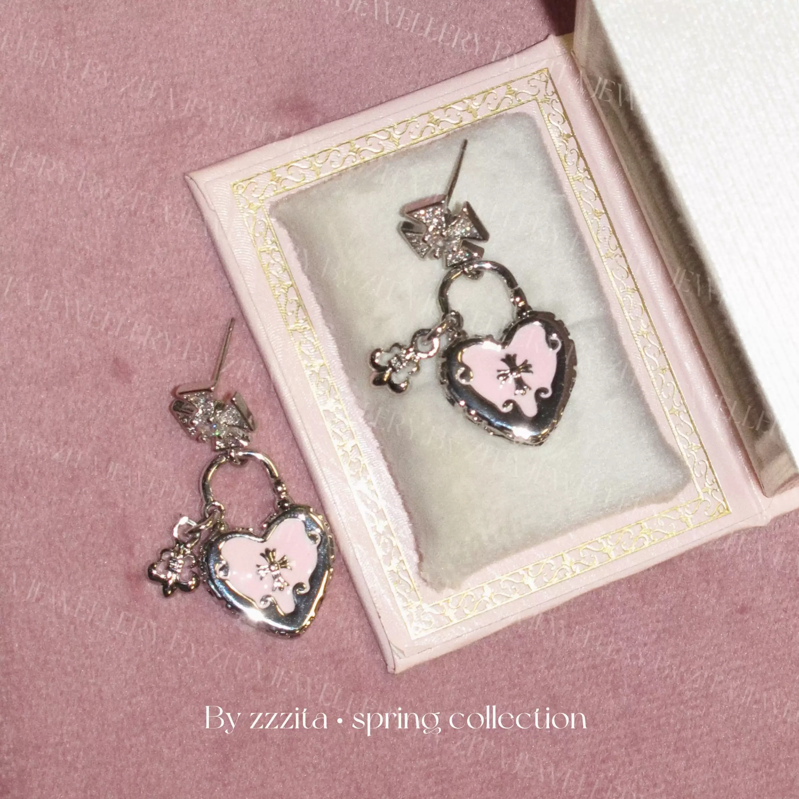 Sparkling Diamond Cross Love Lock Earrings - Image 3