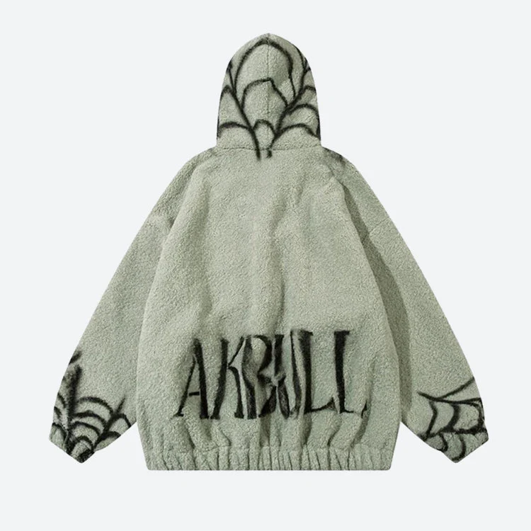 Spider Full Zip-Up Teddy Hoodie Jacket - Image 2