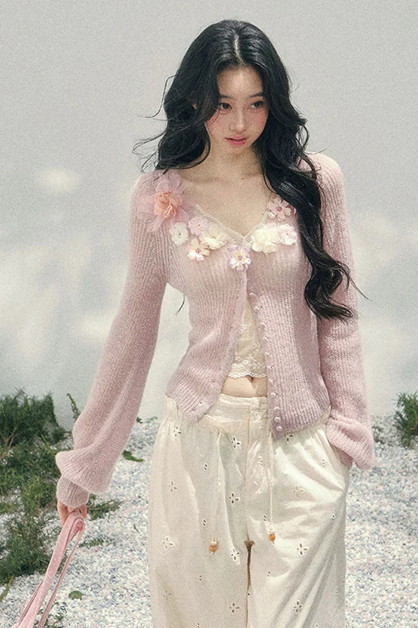 3D Floral Cardigan + Camisole