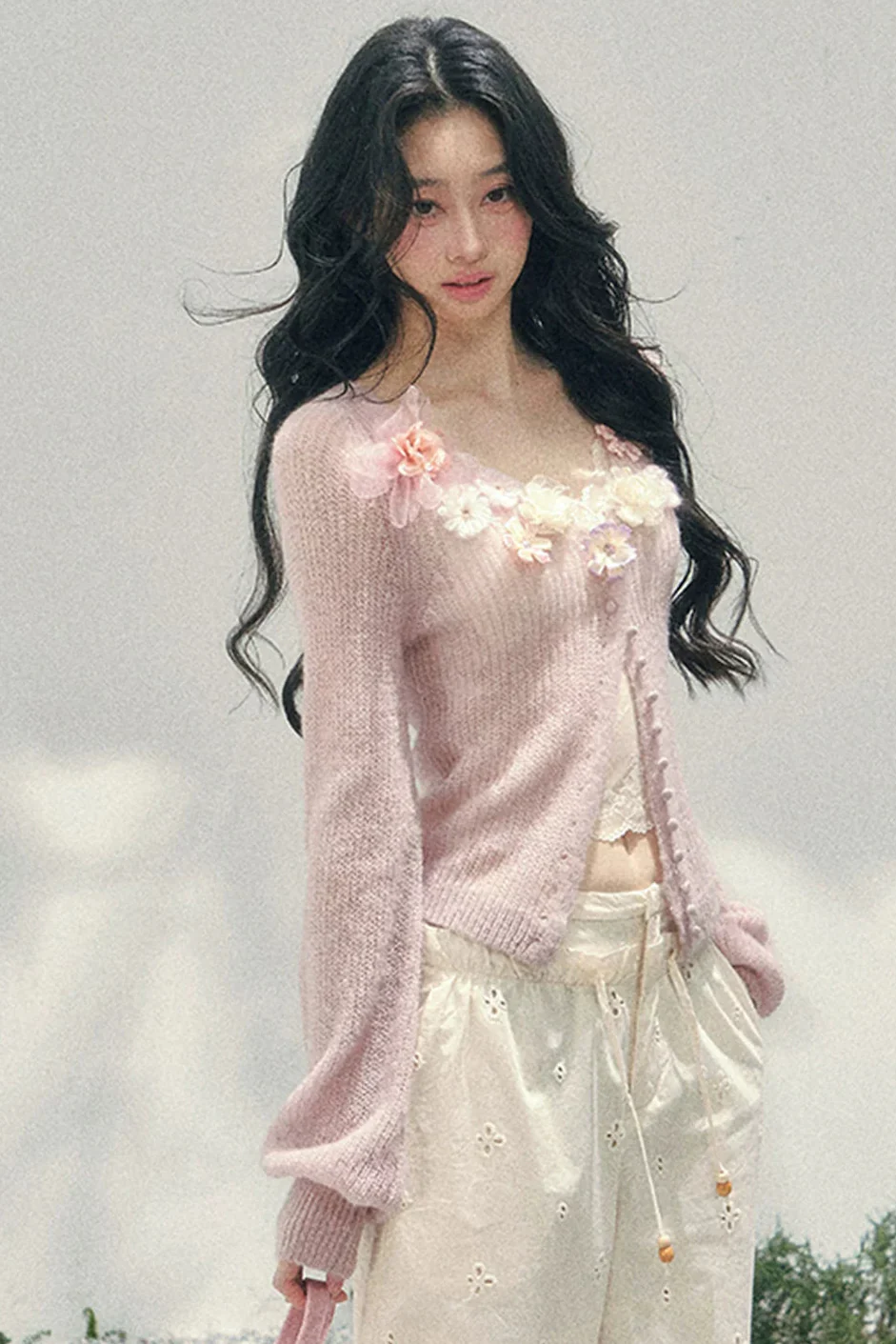 3D Floral Cardigan + Camisole - Image 2