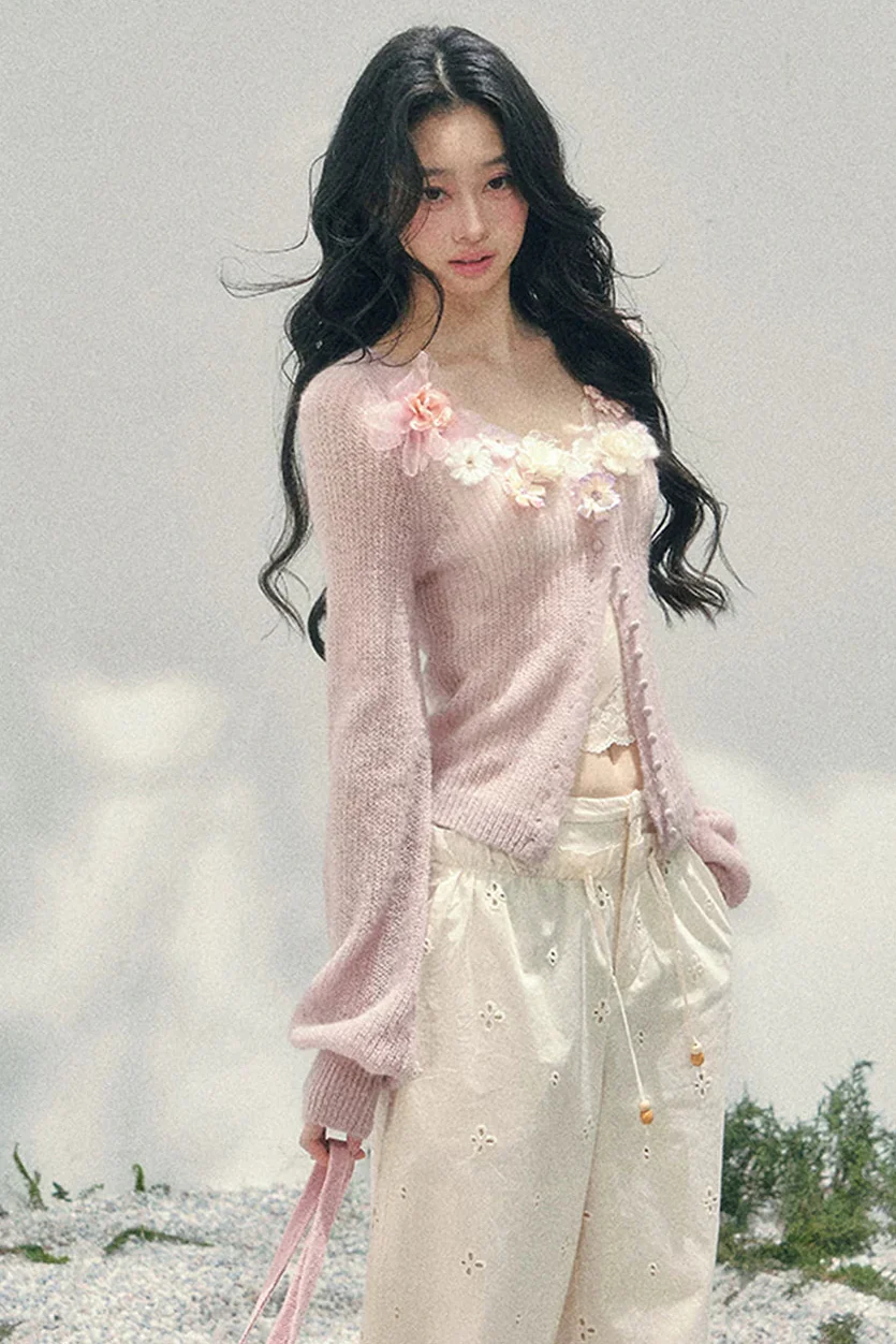 3D Floral Cardigan + Camisole - Image 5