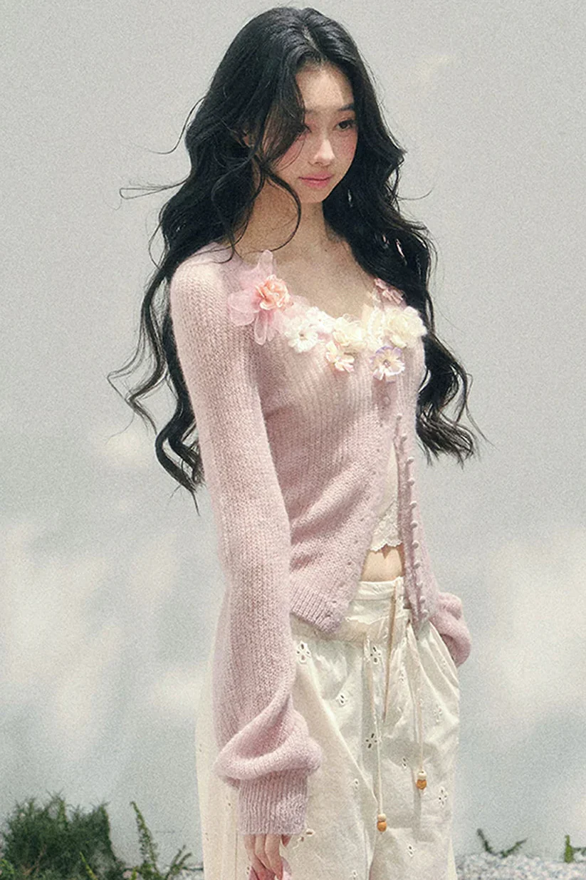 3D Floral Cardigan + Camisole - Image 7