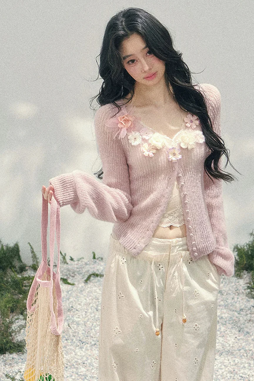 3D Floral Cardigan + Camisole - Image 8