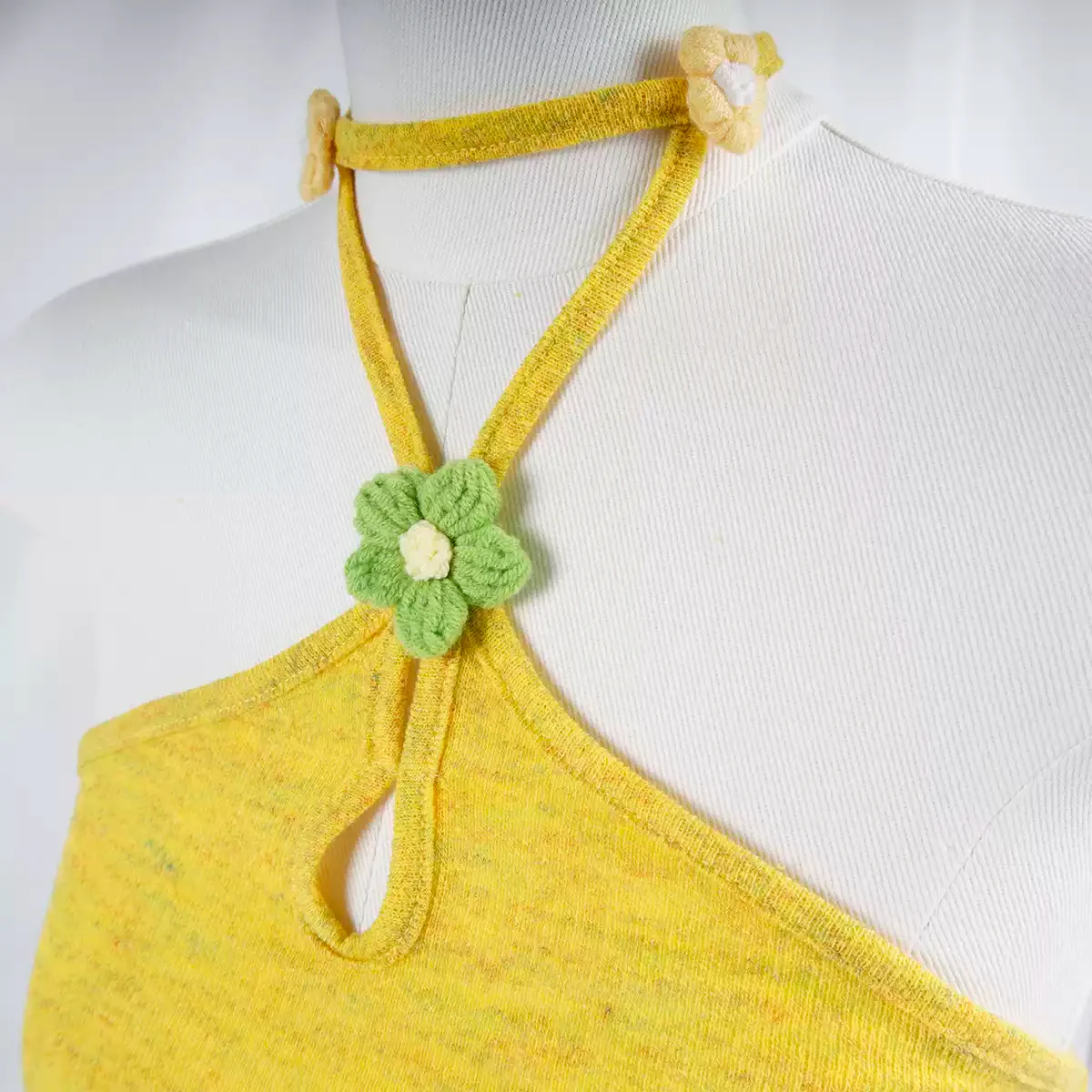 Spring Green Yellow Halter Crochet Flower Vest - Image 5