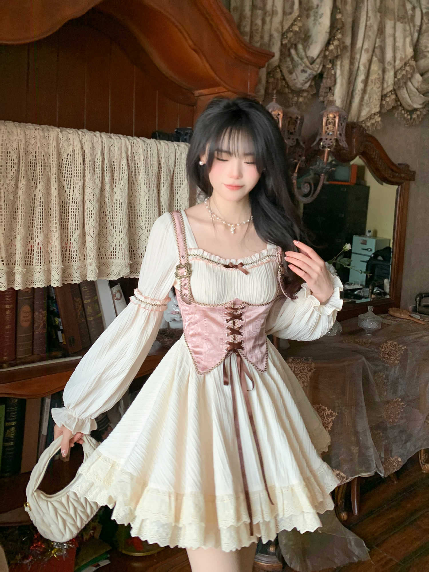 Square Neck Princess Dress + Vest Suit - Image 3