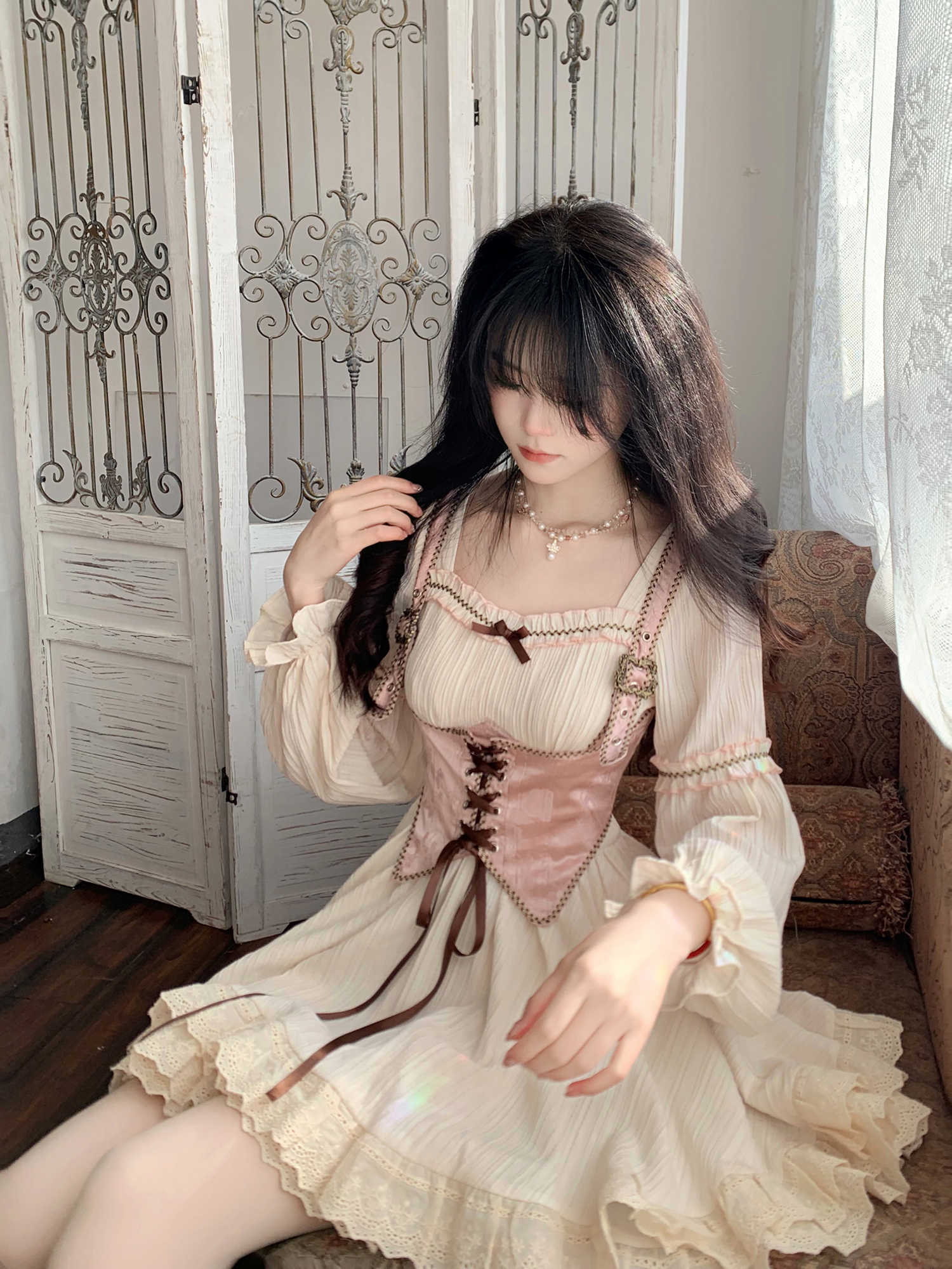 Square Neck Princess Dress + Vest Suit - Image 4