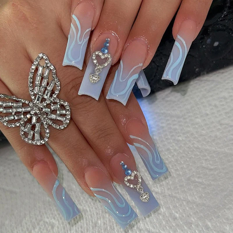 Square Shape Long Press On Nails - Image 26