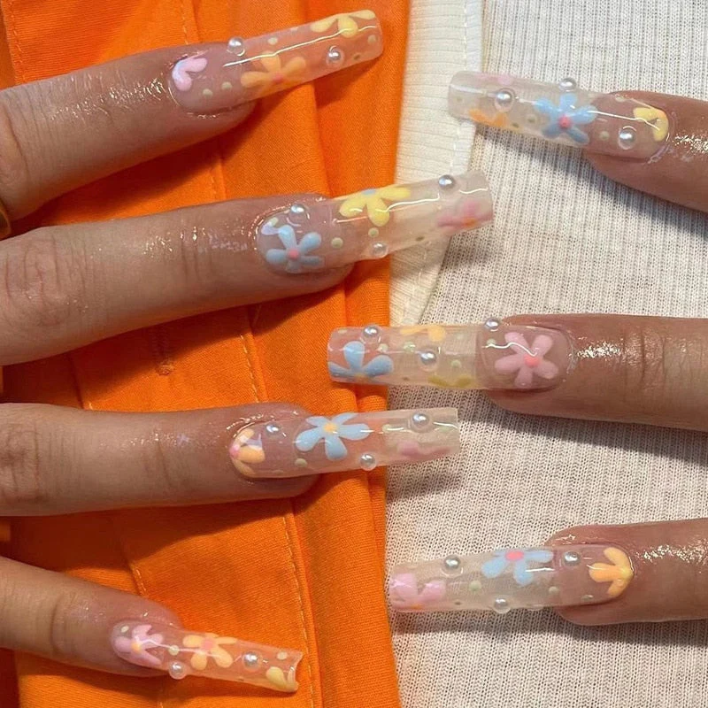 Square Shape Long Press On Nails - Image 28