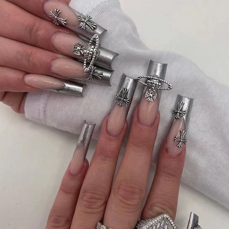Square Shape Long Press On Nails - Image 31