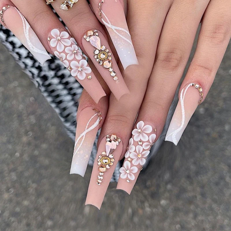 Square Shape Long Press On Nails - Image 35