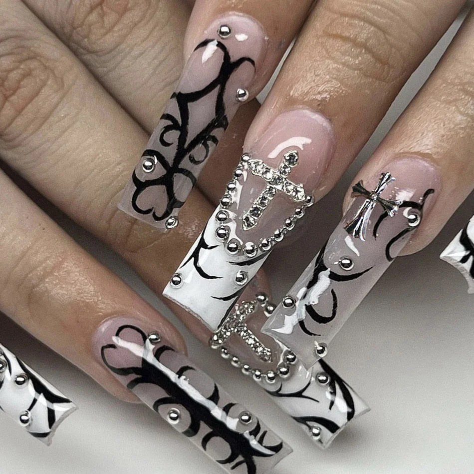 Square Shape Long Press On Nails - Image 53