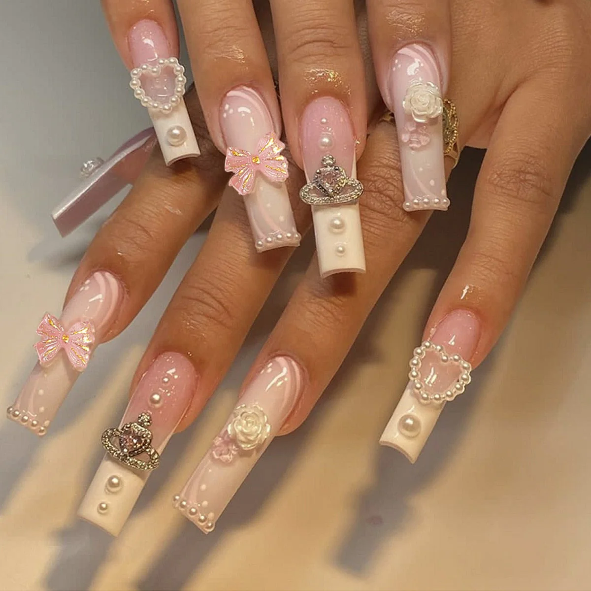 Square Shape Long Press On Nails - Image 58