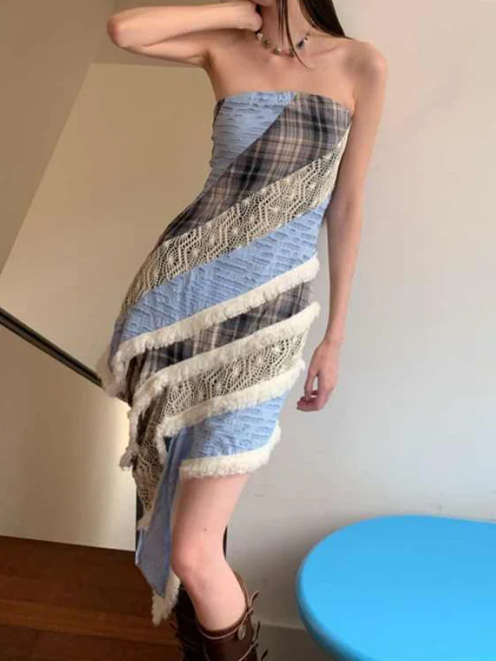 Stacked Spliced Tube Top Irregular Dress - Image 2