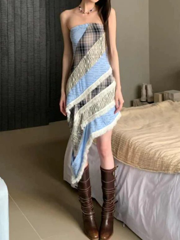 Stacked Spliced Tube Top Irregular Dress - Image 3
