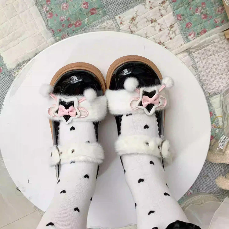 Star Bunny Ears Bowknot Furry Sweet Lolita Shoes 5 Colors - Image 2