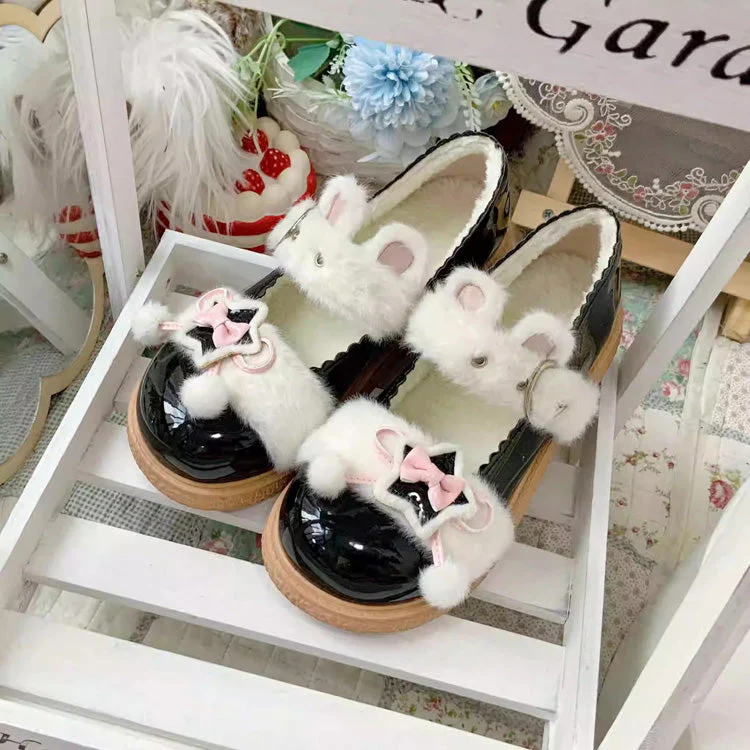 Star Bunny Ears Bowknot Furry Sweet Lolita Shoes 5 Colors - Image 3