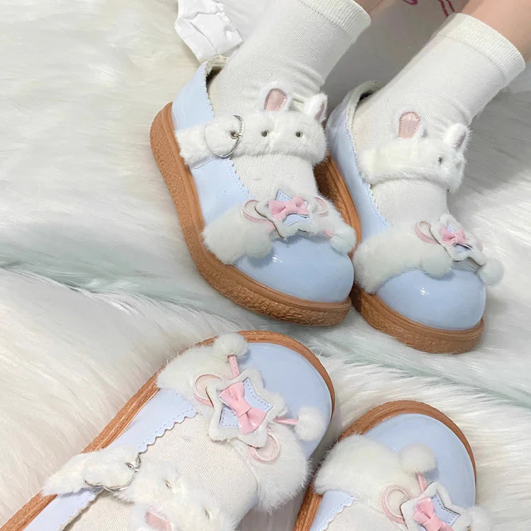 Star Bunny Ears Bowknot Furry Sweet Lolita Shoes 5 Colors - Image 4