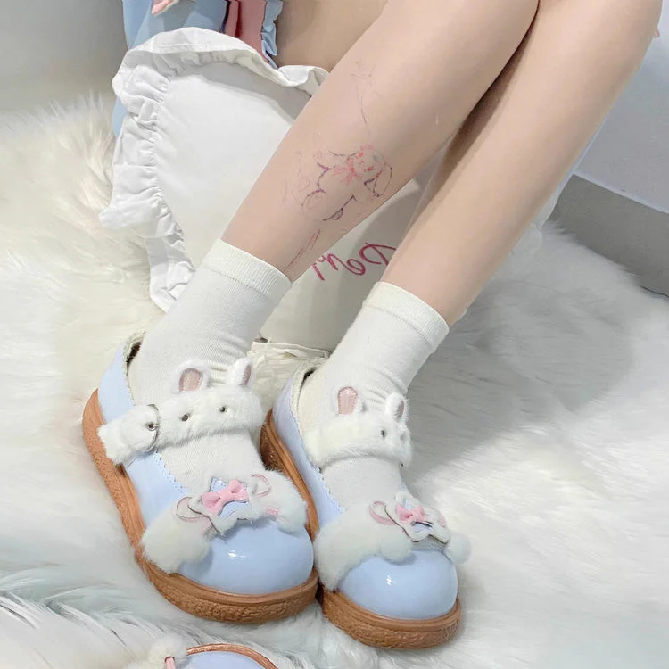 Star Bunny Ears Bowknot Furry Sweet Lolita Shoes 5 Colors - Image 5