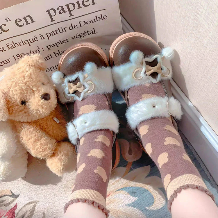 Star Bunny Ears Bowknot Furry Sweet Lolita Shoes 5 Colors - Image 6