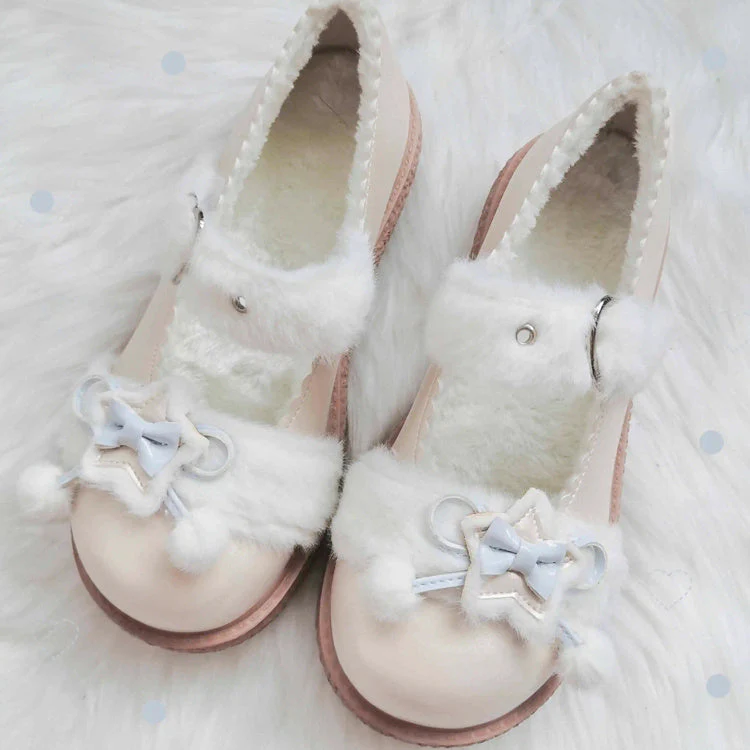 Star Bunny Ears Bowknot Furry Sweet Lolita Shoes 5 Colors - Image 7