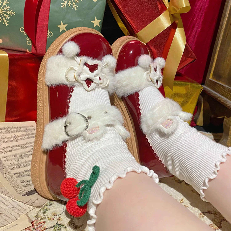 Star Bunny Ears Bowknot Furry Sweet Lolita Shoes 5 Colors - Image 8