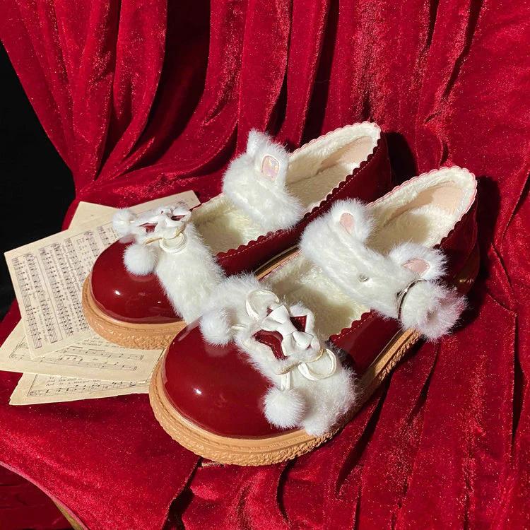 Star Bunny Ears Bowknot Furry Sweet Lolita Shoes 5 Colors - Image 9