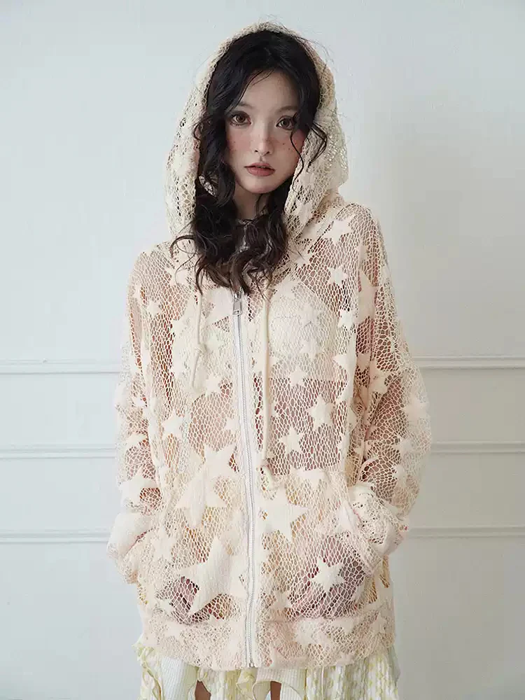 Star Fragments mesh hollow cardigan