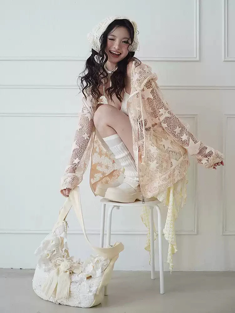 Star Fragments mesh hollow cardigan - Image 2