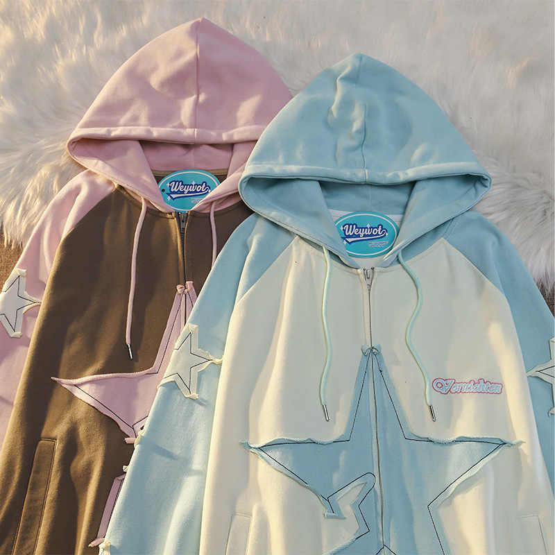 Star Patch Zip-up Y2K Hoodie - Image 3