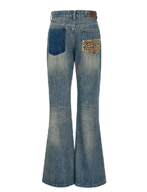 Star Patched Ripped Retro Street Jeans - Image 2