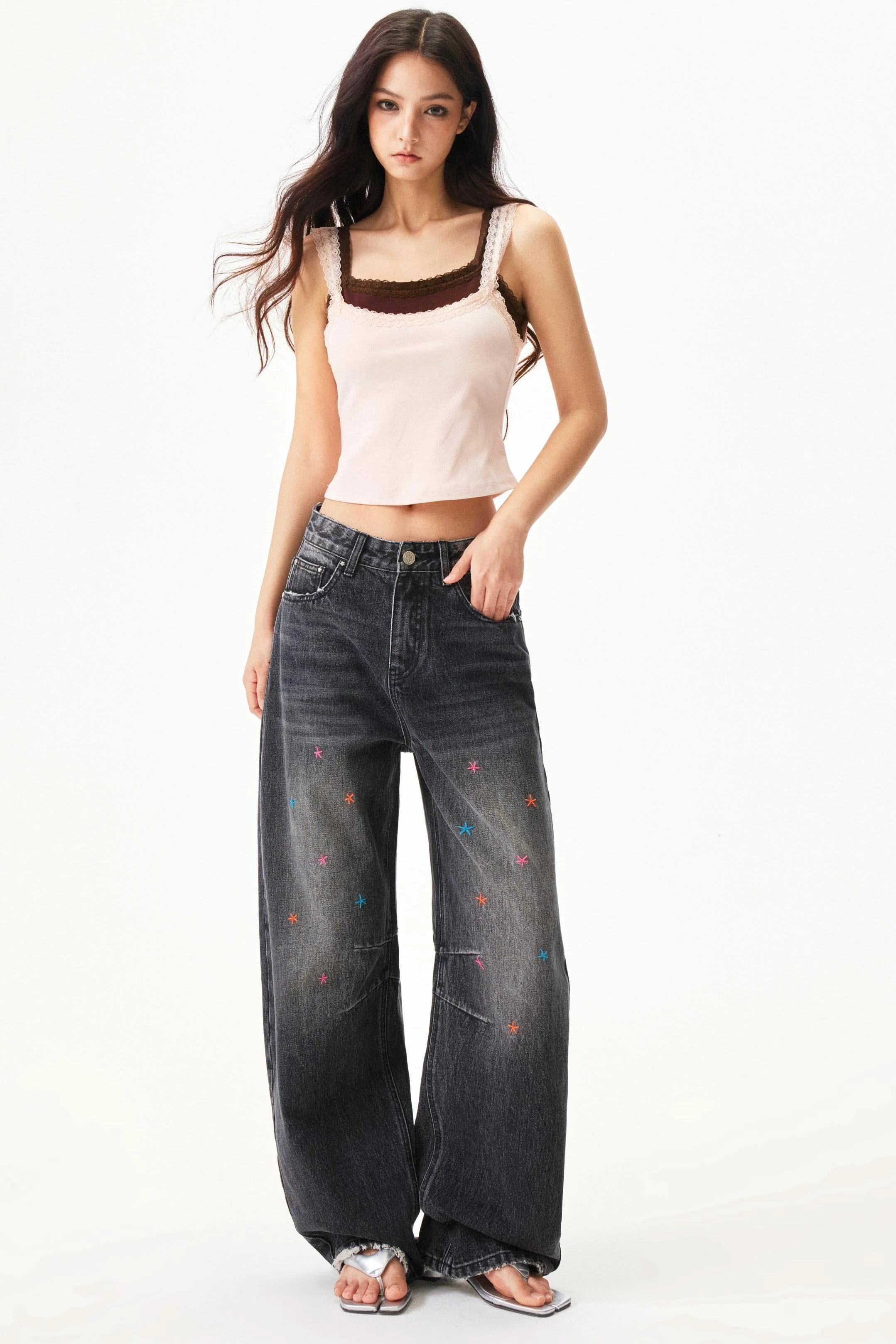 Star Print Lace Trim Tank Top - Image 15