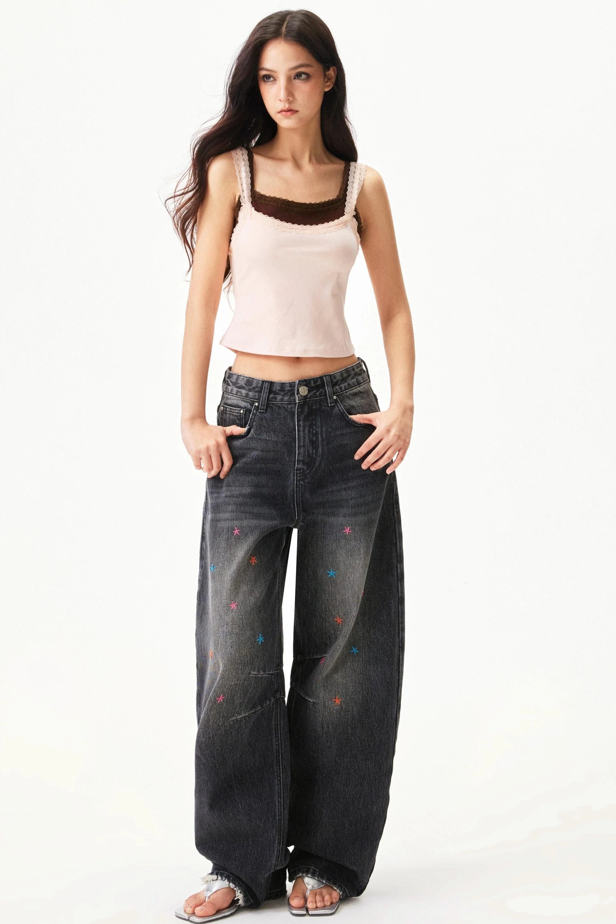 Star Print Lace Trim Tank Top - Image 13