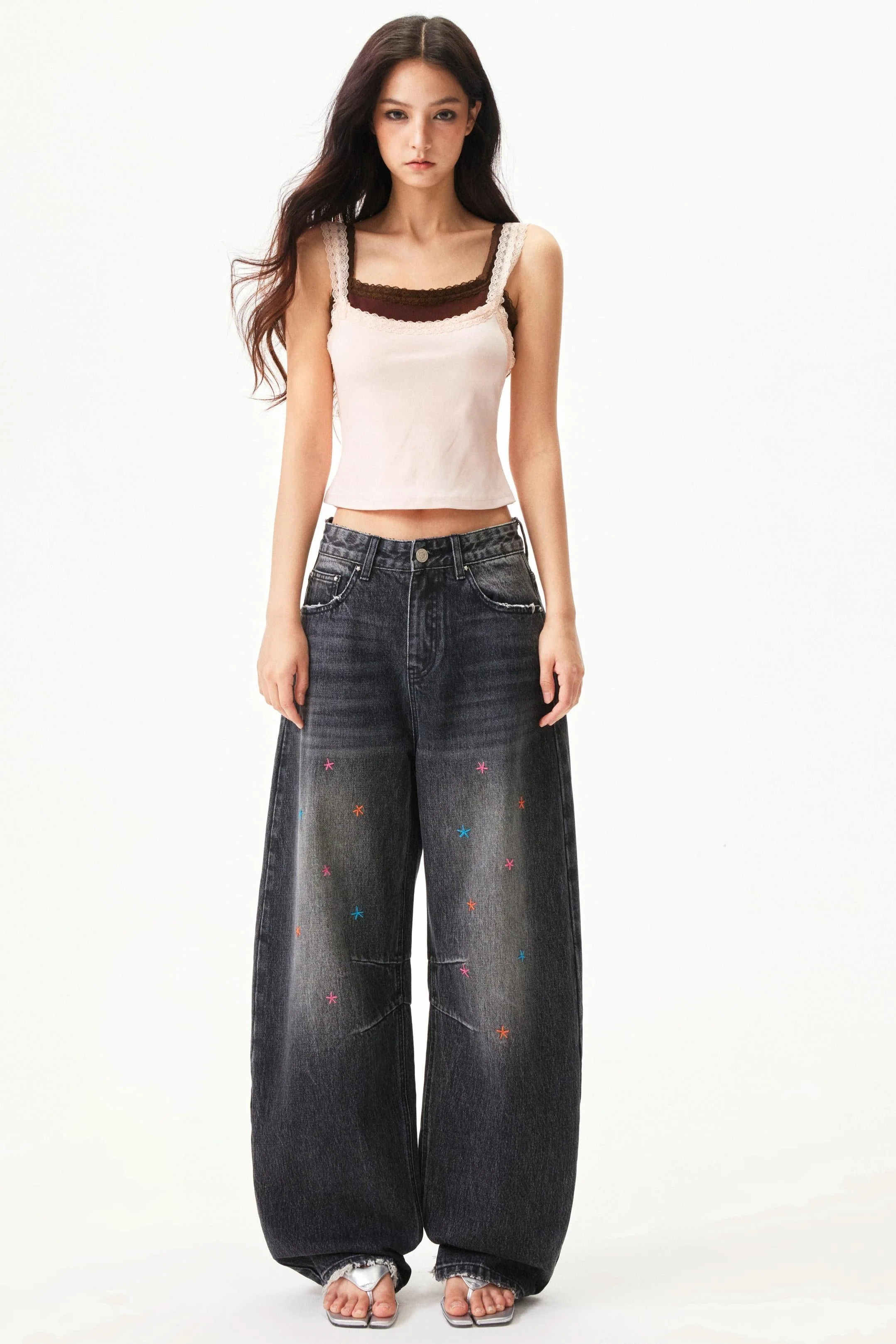 Star Print Lace Trim Tank Top - Image 14