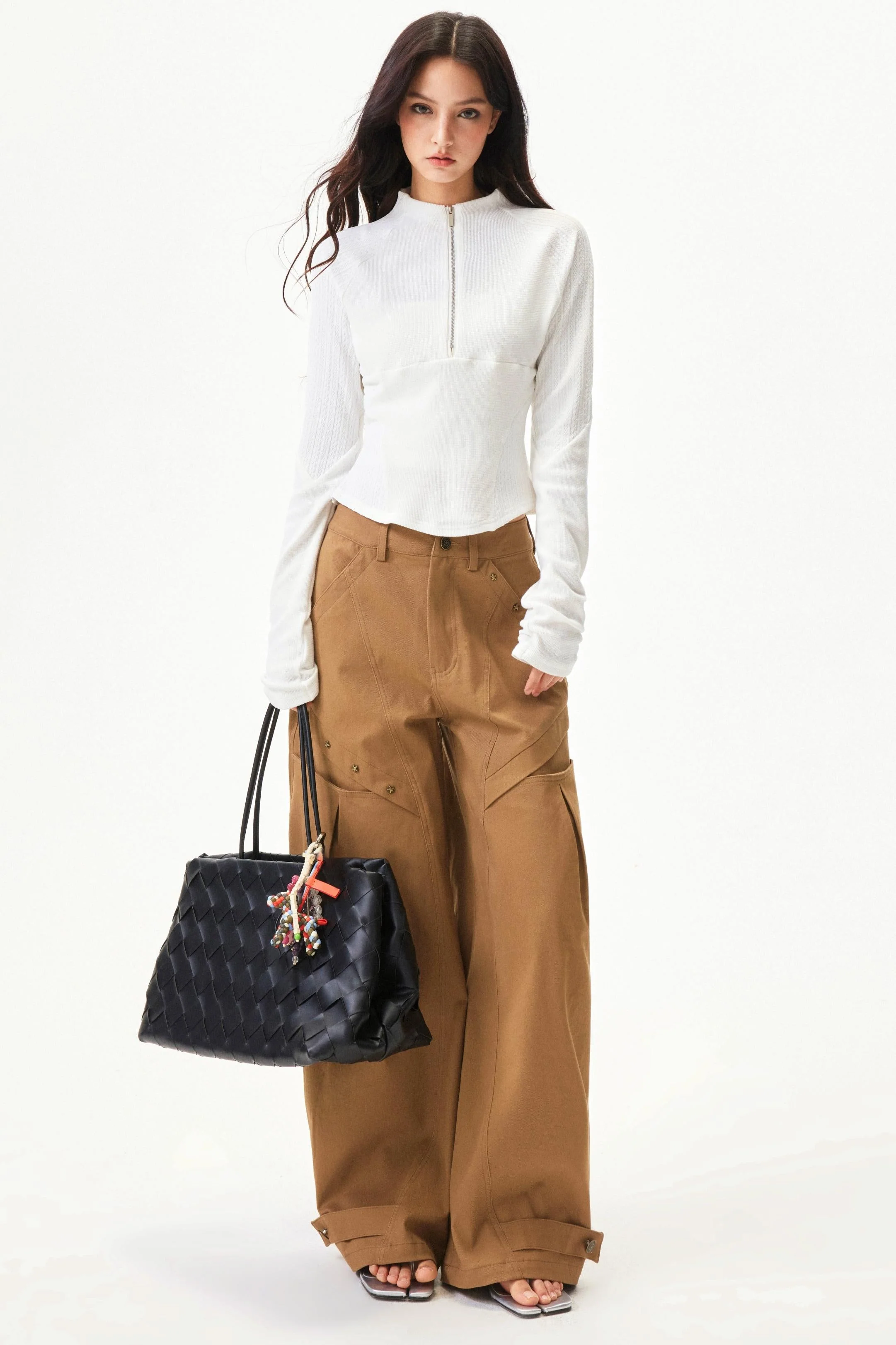 Star knit deconstructed twill pants - Image 10