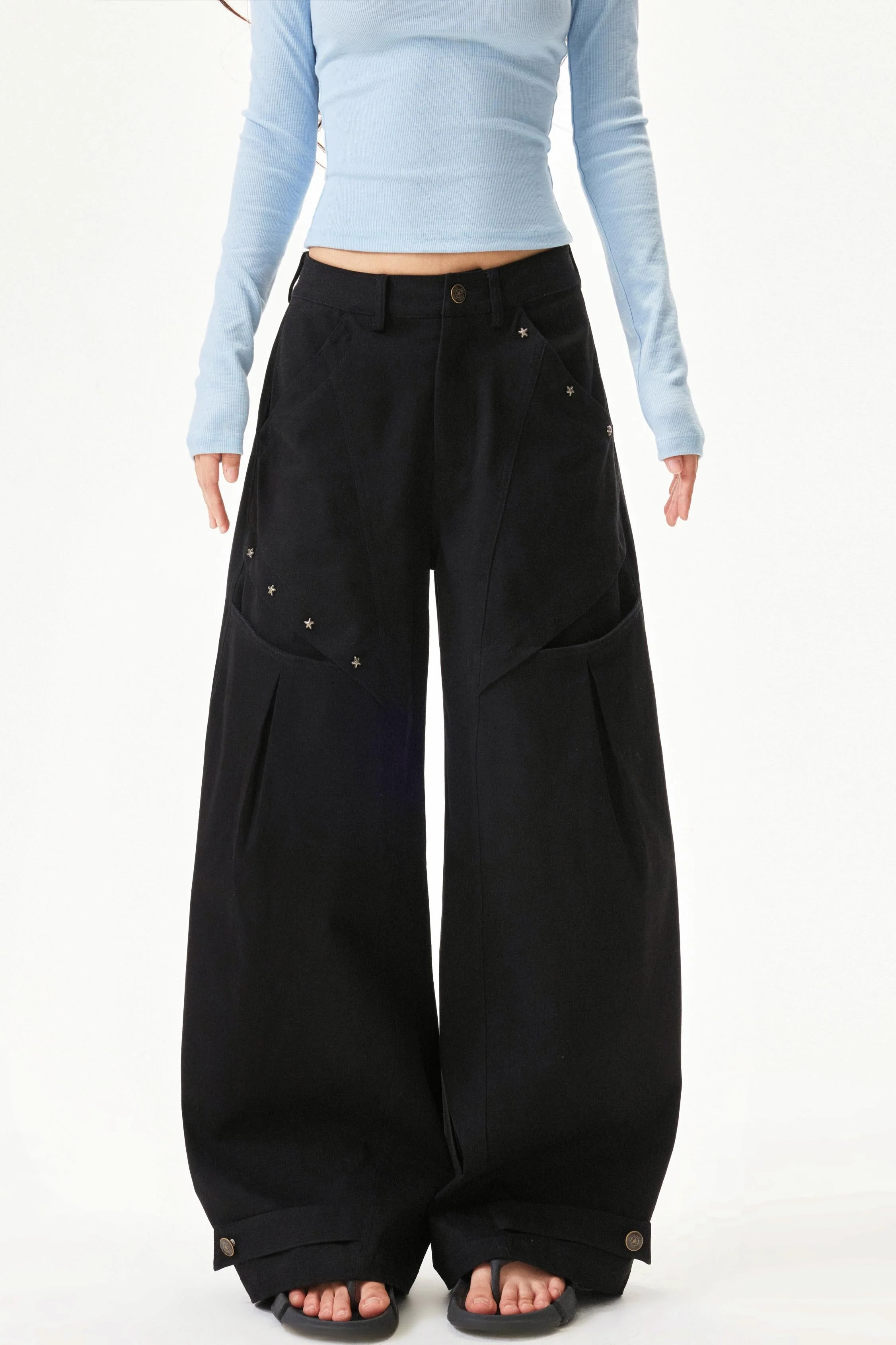 Star knit deconstructed twill pants - Image 11