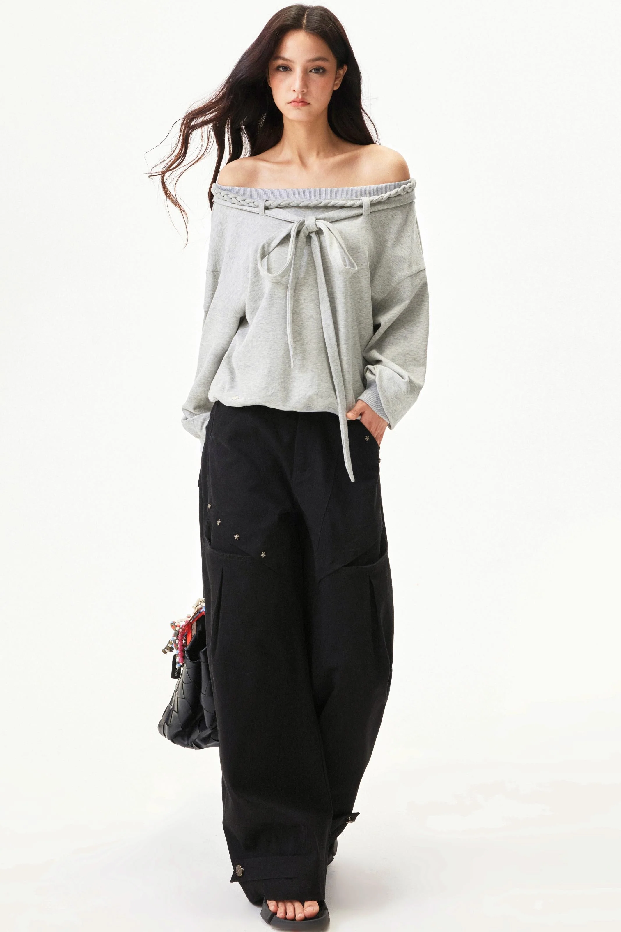 Star knit deconstructed twill pants - Image 17