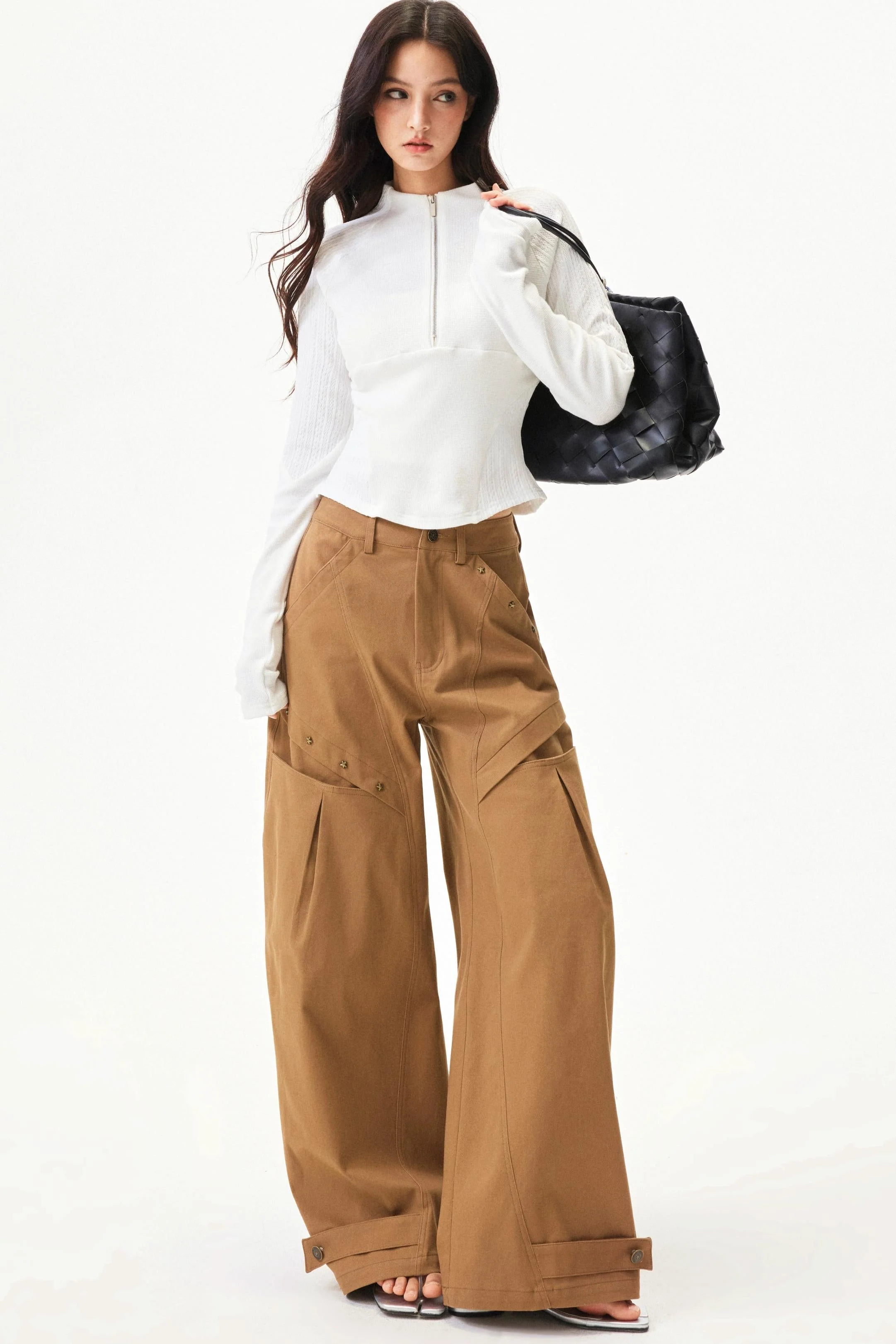 Star knit deconstructed twill pants - Image 9