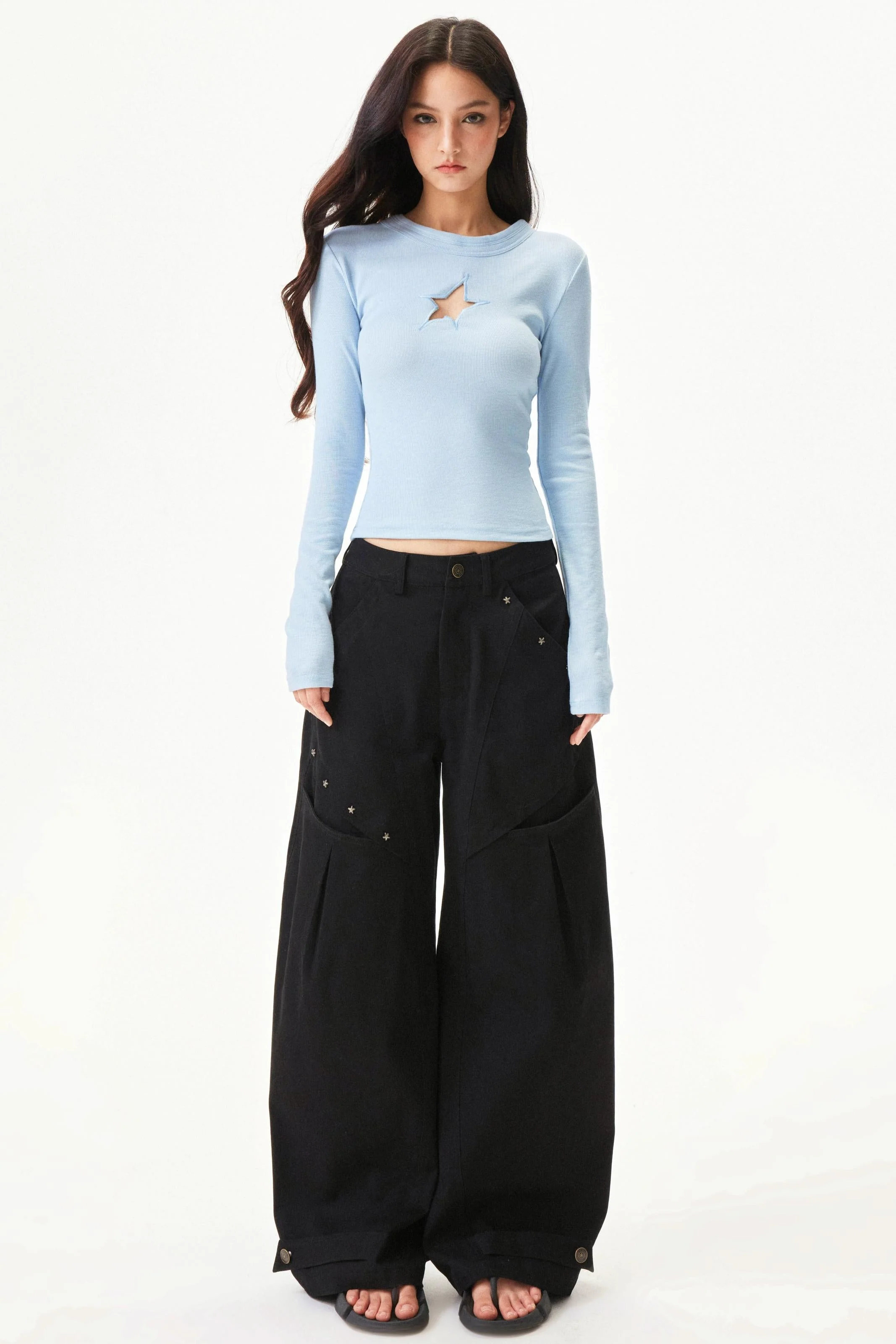 Star knit deconstructed twill pants - Image 13