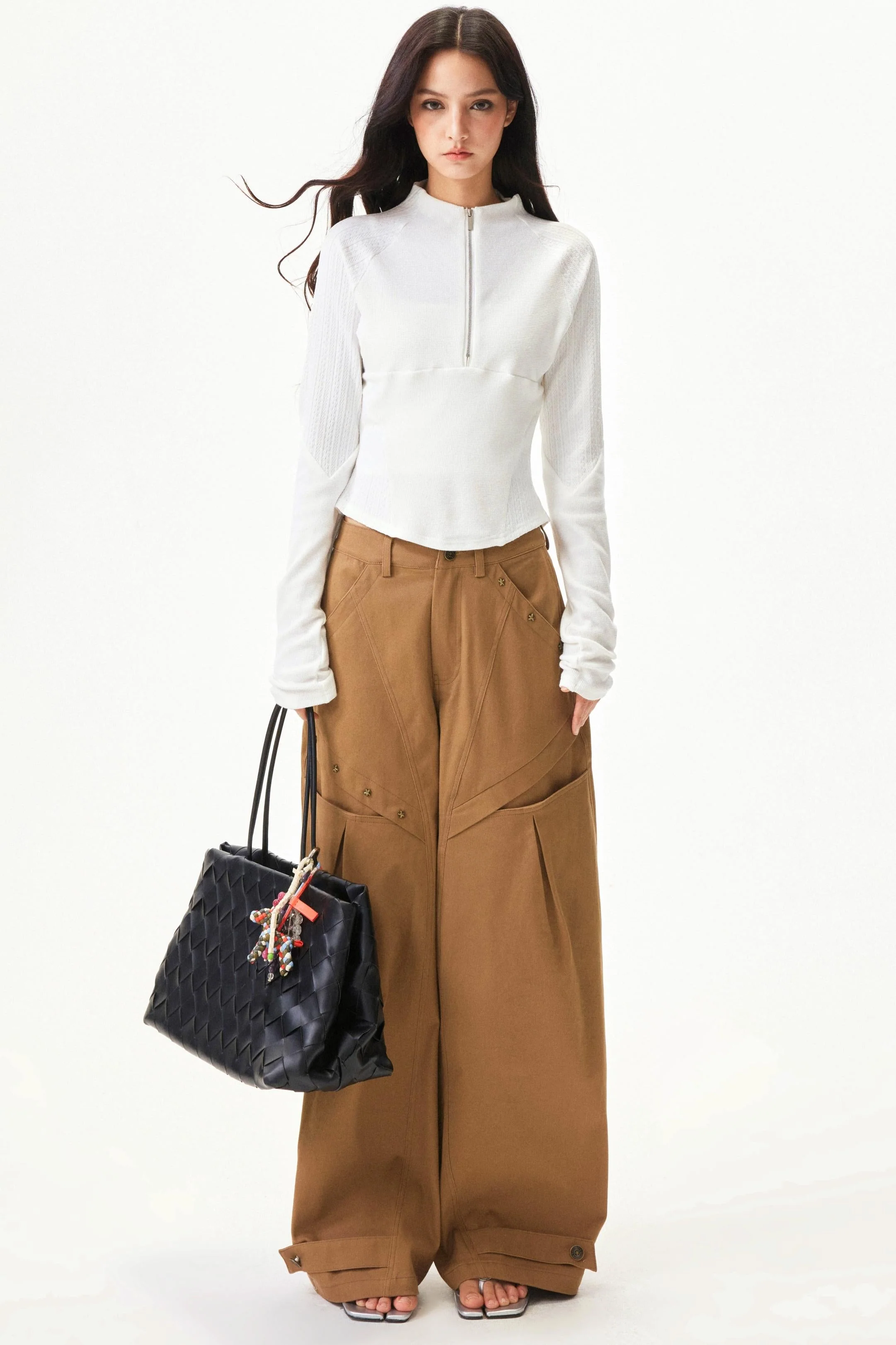 Star knit deconstructed twill pants - Image 8